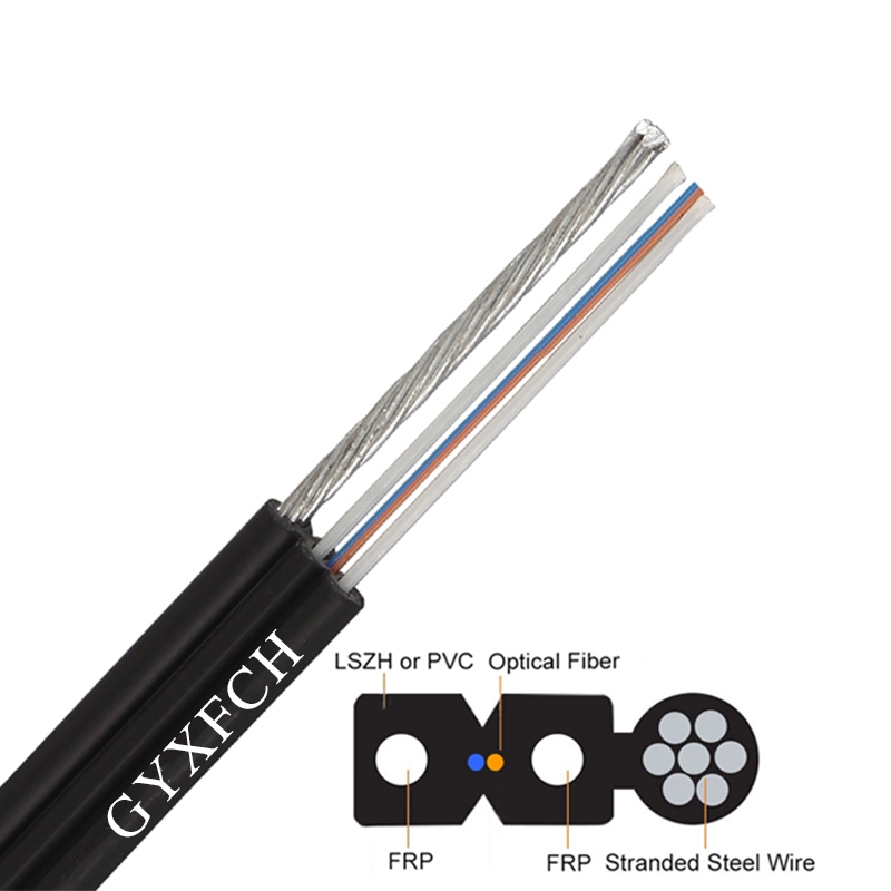 GYXFCH outdoor fiber optic cable 2core with stranded steel wire fiber optic cable ftth 1KM 2KM polywood drum 2 core fiber optic cable ftth